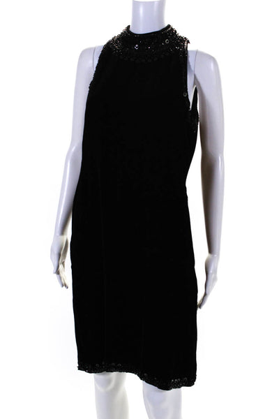 Badgley Mischka Womens Back Zip Sequin Beaded Trim Velvet Dress Black Size 10