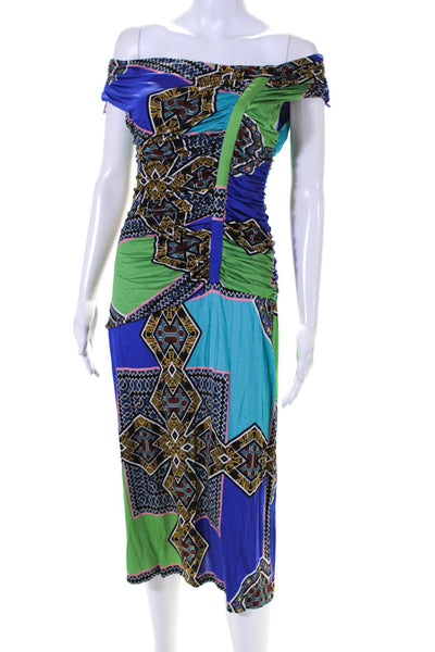 Etro Womens Sleeveless Scoop Neck Abstract Knit Dress Blue Multi Size IT 46