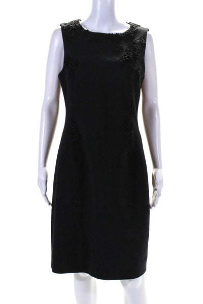 Oscar de la Renta Womens Back Zip Scoop Neck Floral Embroidered Dress Black 10