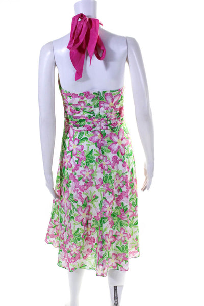 Lily Pulitzer Womens Cotton Blend Floral Print Pleated Halter Dress Pink Size 6