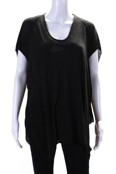 Helmut Lang Womens Cotton Jersey Knit V-Neck Asymmetrical Hem Shirt Black Size M