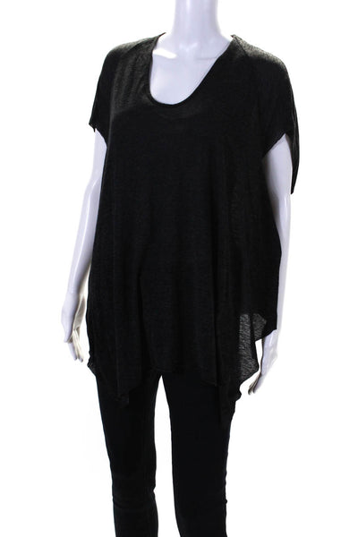 Helmut Lang Womens Cotton Jersey Knit V-Neck Asymmetrical Hem Shirt Black Size M