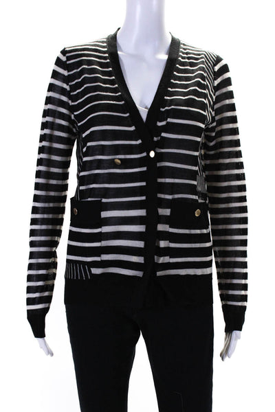 3.1 Phillip Lim Womens Wool Striped Print Double Breasted Cardigan Black Size M