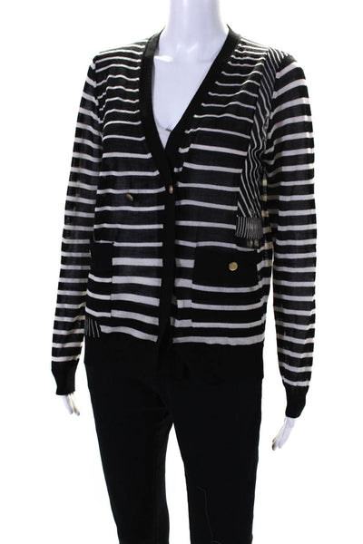 3.1 Phillip Lim Womens Wool Striped Print Double Breasted Cardigan Black Size M