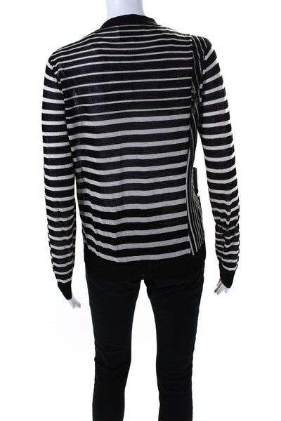 3.1 Phillip Lim Womens Wool Striped Print Double Breasted Cardigan Black Size M