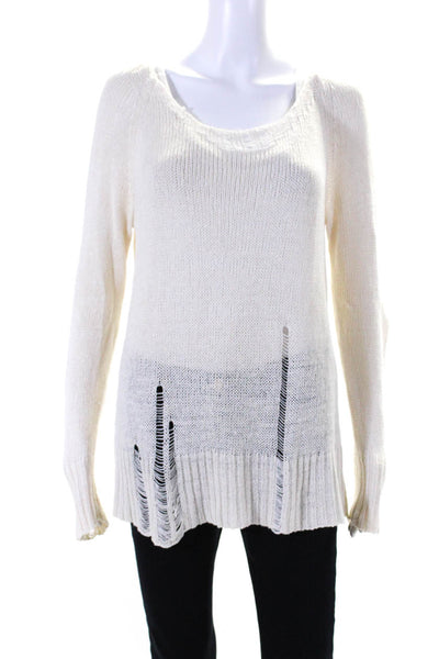 Brochu Walker Womens Open Knit Long Sleeve Boat Neck Top Cream White Size L