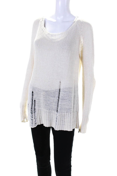 Brochu Walker Womens Open Knit Long Sleeve Boat Neck Top Cream White Size L