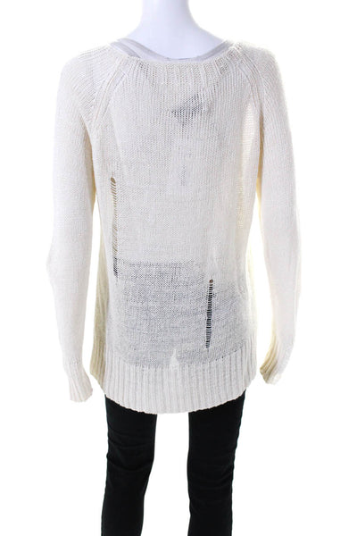 Brochu Walker Womens Open Knit Long Sleeve Boat Neck Top Cream White Size L