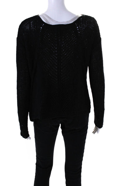 Helmut Lang Womens Open Knit Long Sleeve Asymmetrical Hem Sweater Black Size S