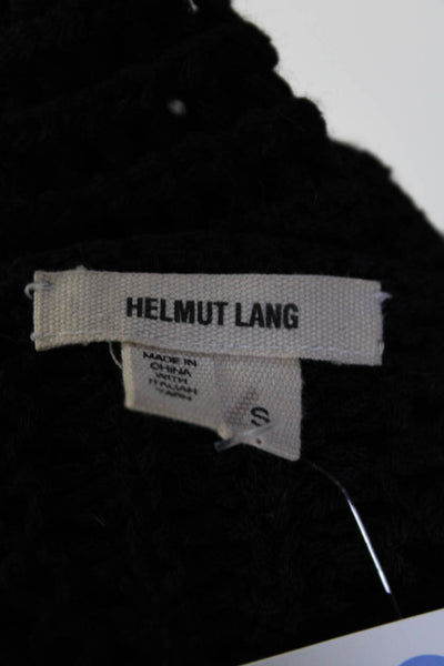 Helmut Lang Womens Open Knit Long Sleeve Asymmetrical Hem Sweater Black Size S