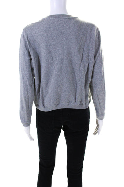 Carven Womens Cotton Fleece Brand Embroidered Cropped Sweatshirt Top Gray Size L