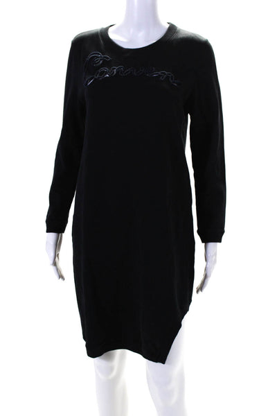 Carven Women Cotton Fleece Notched Hem Long Sleeve Sweatshirt Dress Black Size M