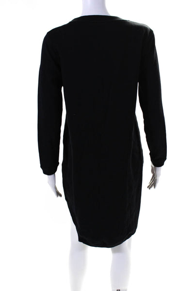 Carven Women Cotton Fleece Notched Hem Long Sleeve Sweatshirt Dress Black Size M