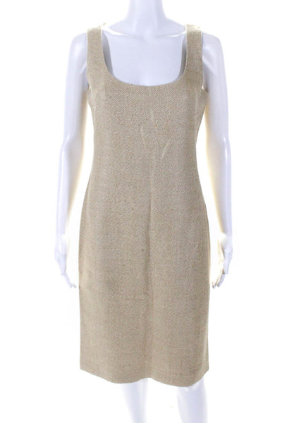 Ralph Lauren Purple Label Womens Linen Scoop Neck Sheath Dress Beige Size 8