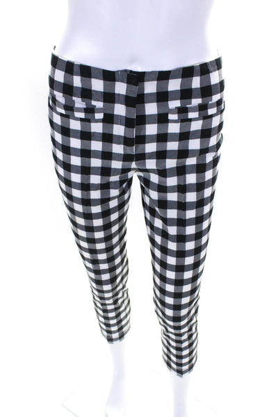 Blue Les Copains Womens Zipper Fly Pleated Gingham Pants White Black Size IT 40