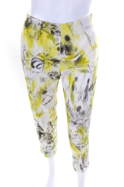 Piazza Sempione Womens Side Zip Mid Rise Scribble Print Pants White Yellow IT 40