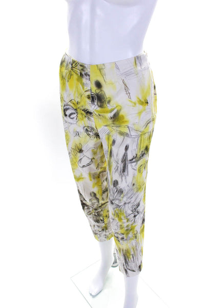 Piazza Sempione Womens Side Zip Mid Rise Scribble Print Pants White Yellow IT 40