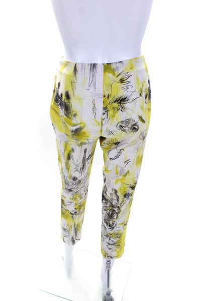 Piazza Sempione Womens Side Zip Mid Rise Scribble Print Pants White Yellow IT 40