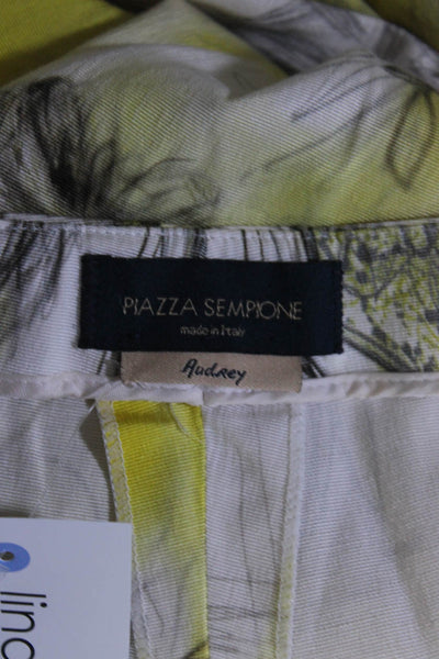 Piazza Sempione Womens Side Zip Mid Rise Scribble Print Pants White Yellow IT 40