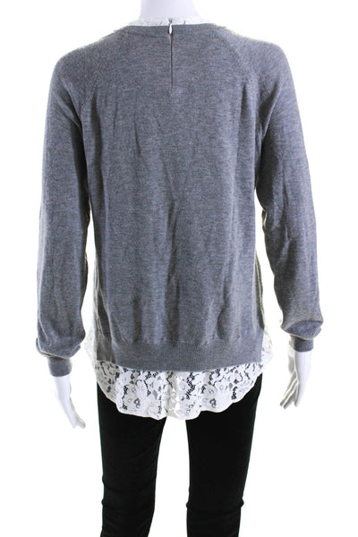 Joie Womens Lace Trim Crew Neck Pullover Sweater Gray White Size Small