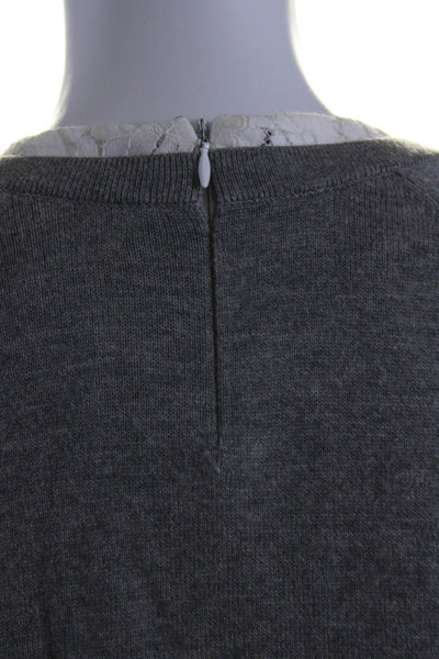 Joie Womens Lace Trim Crew Neck Pullover Sweater Gray White Size Small