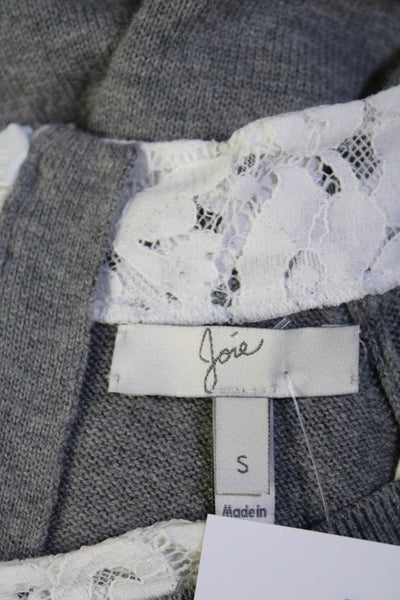 Joie Womens Lace Trim Crew Neck Pullover Sweater Gray White Size Small