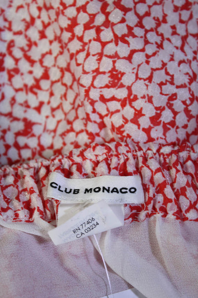 Club Monaco Womens Short Puff Sleeve Printed Top Blouse Red White Size 8