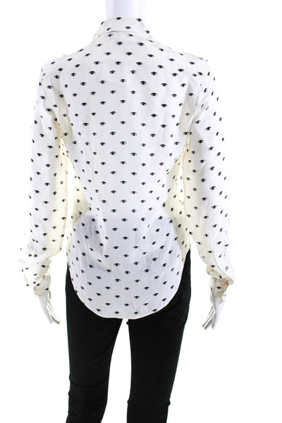 Kenzo Womens Button Front Collared Looking Silk Shirt White Black Size FR 34