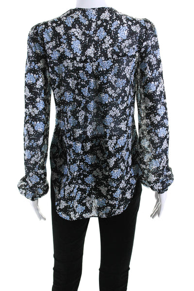 Veronica Beard Womens Long Sleeve V Neck Silk Speckled Top Navy White Size 2