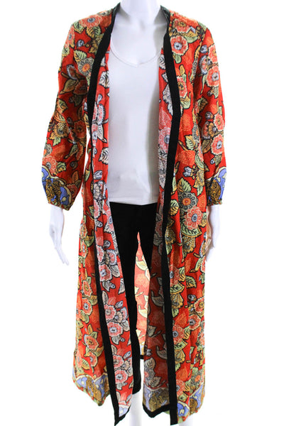 Rhode Womens Open Front Tiger Floral Printed Kimono Red Black Cotton Size XS