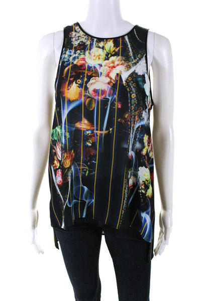 Clover Canyon Womens Abstract Mixed Print Tank Top Blouse Navy Size Small