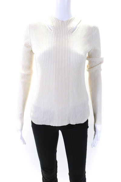 Dorothee Schumacher Womens Wool Ribbed Long Sleeve Cut-Out Sweater White Size 3