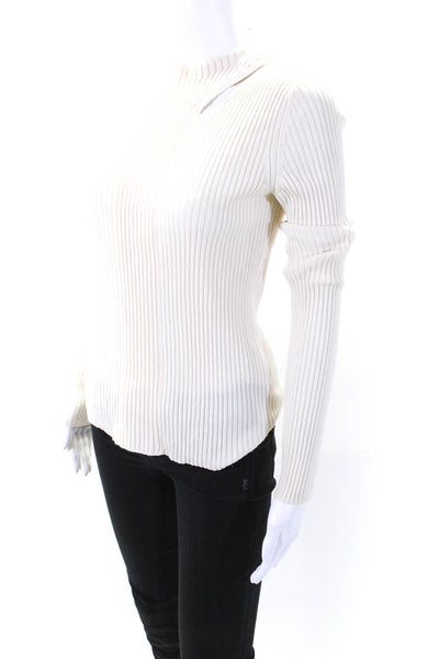 Dorothee Schumacher Womens Wool Ribbed Long Sleeve Cut-Out Sweater White Size 3