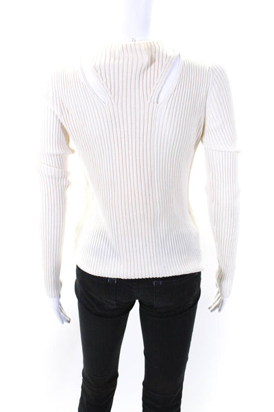 Dorothee Schumacher Womens Wool Ribbed Long Sleeve Cut-Out Sweater White Size 3