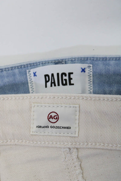 Paige Womens Mid Rise Fringe Ankle Straight Leg Jeans Blue White Size 25 Lot 2