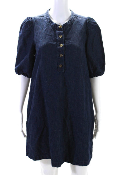 J Crew Womens Cotton Short Sleeve Button Up Denim Shift Dress Blue Size XS