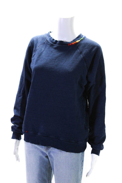 I.S.MB.S Womens Cotton Embroidered Distressed Crewneck Top Navy Size XS/S