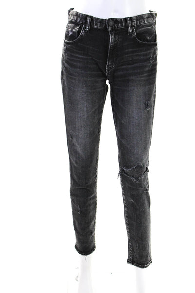 Moussy Womens Acid Washed Distressed Skinny Jeans Black Size 27