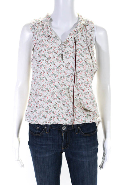 La Petite Francaise Paris Womens White Floral Sleeveless Blouse Top Size 36