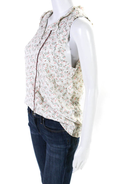 La Petite Francaise Paris Womens White Floral Sleeveless Blouse Top Size 36