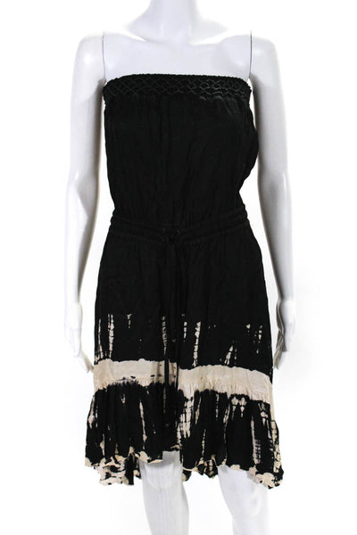 Gypsy 05 Womens Black Cream Tie Dye Smocked Strapless Tiered Shift Dress Size S