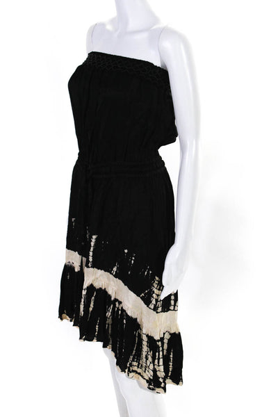 Gypsy 05 Womens Black Cream Tie Dye Smocked Strapless Tiered Shift Dress Size S