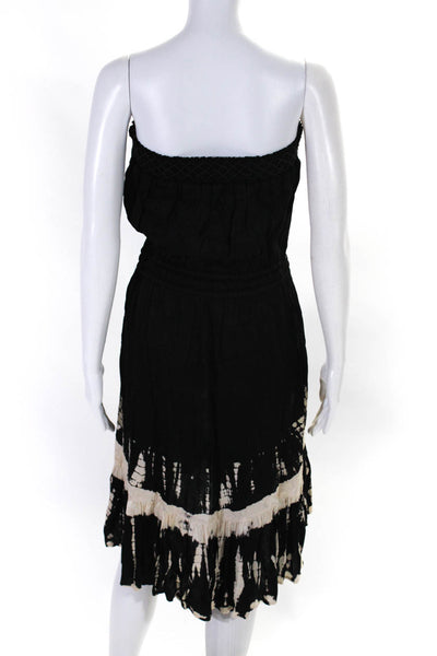 Gypsy 05 Womens Black Cream Tie Dye Smocked Strapless Tiered Shift Dress Size S