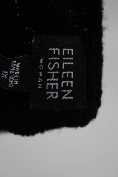 Eileen Fisher Womens Wool Long Sleeve Open Front Cardigan Sweater Black Size 1X