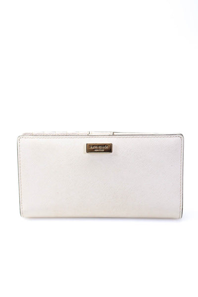 Kate Spade New York Womens Leather Foldover Snap Closure Wallet Beige