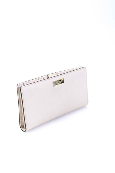 Kate Spade New York Womens Leather Foldover Snap Closure Wallet Beige