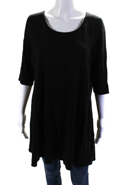 Eileen Fisher Womens Linen Round Neck Short Sleeve T-Shirt Top Black Size L