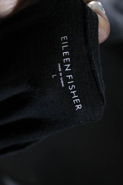 Eileen Fisher Womens Linen Round Neck Short Sleeve T-Shirt Top Black Size L