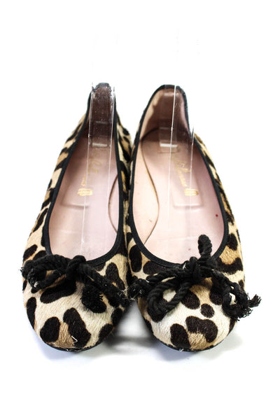 Pretty Ballerinas Womens Leopard Print Pony Hair Ballet Flats Brown Size 37 7