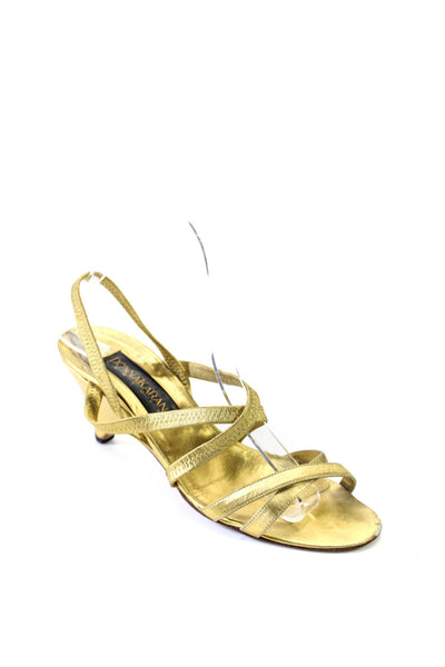 Donna Karan Womens Metallic Leather Strappy Wedge Sandals Gold Size 6.5